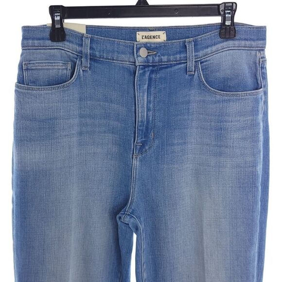 L'AGENCE Womens 31 Solid Blue Sada High Rise Cropped Slim Denim Ashford Jeans - Picture 3 of 10